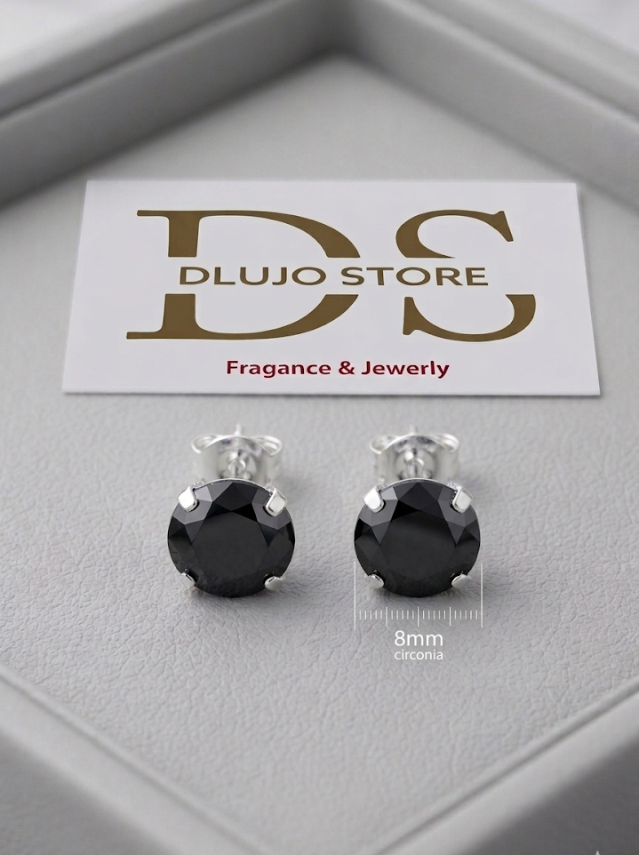 Aretes Solitarios de Plata 925 con Circonia Negra