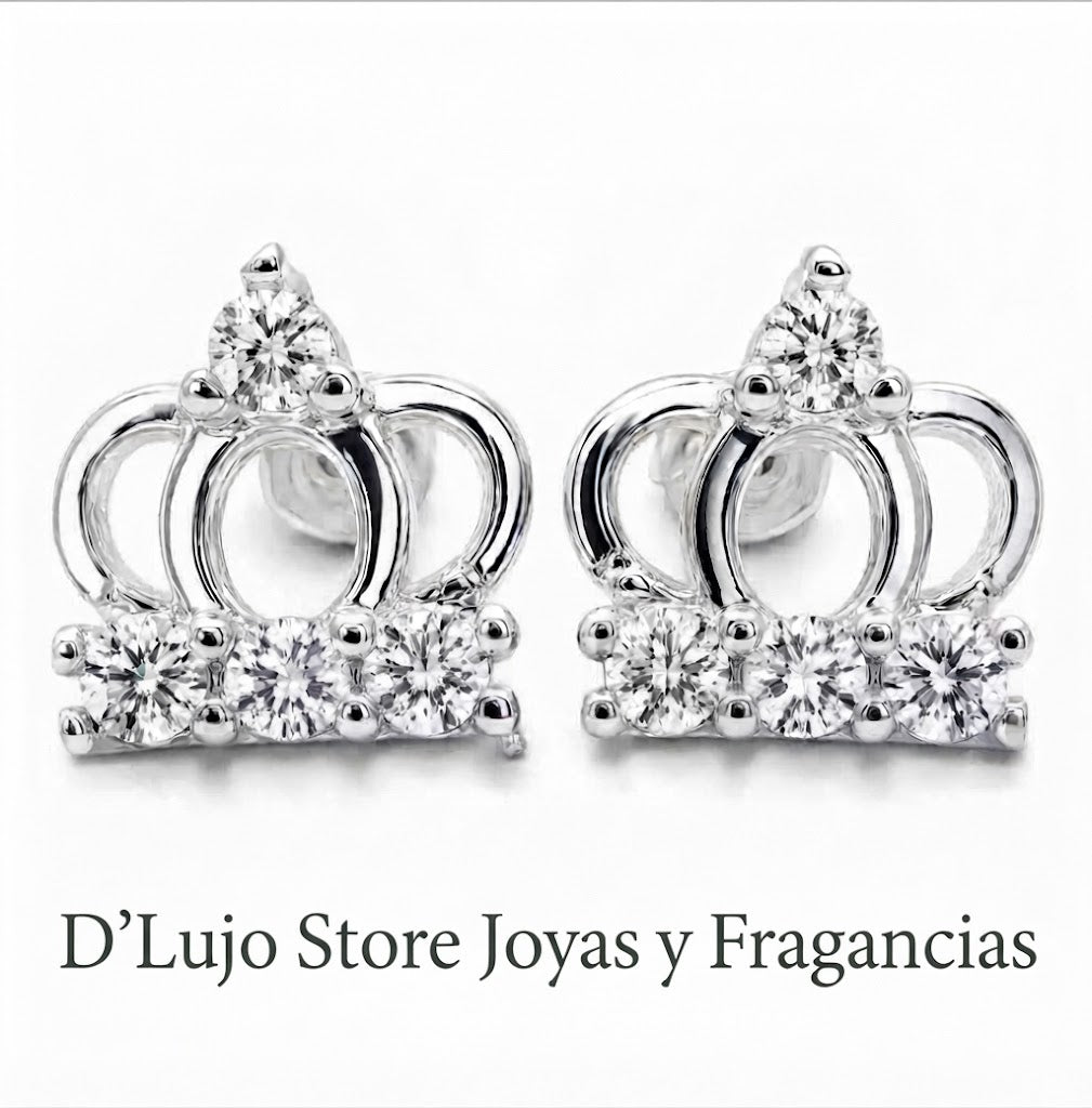 Aretes de Plata 925 "Corona Real" con Cierre de Bolita