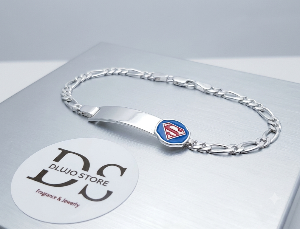Pulsera de Identidad Infantil de Superman en Plata 925 Edición Especial para Niño