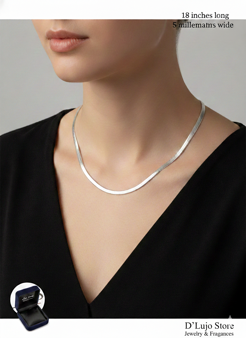 Cadena Plana Estilo Serpiente en Plata 925