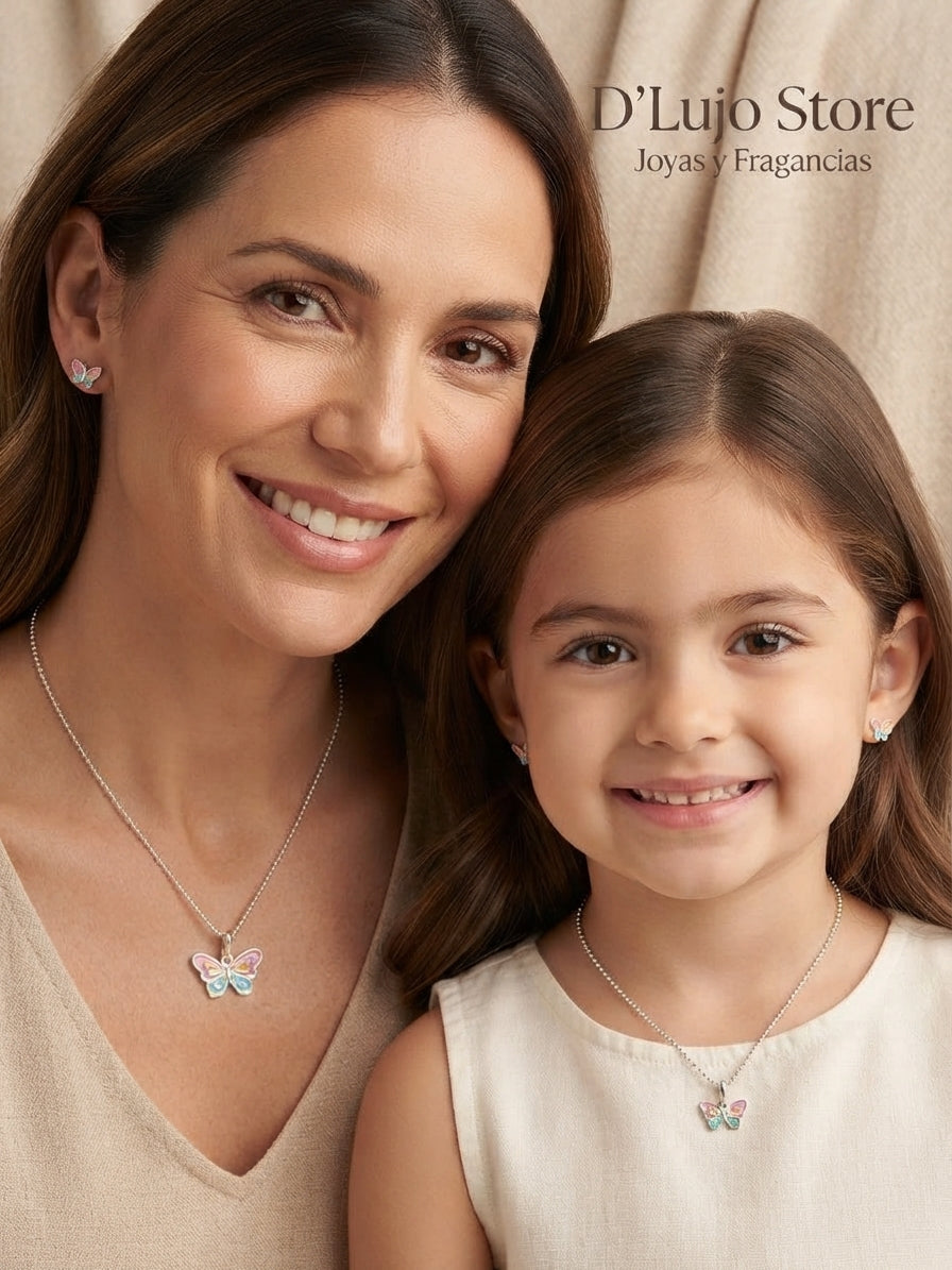Set de Mariposas Rosa y Azul en Plata 925