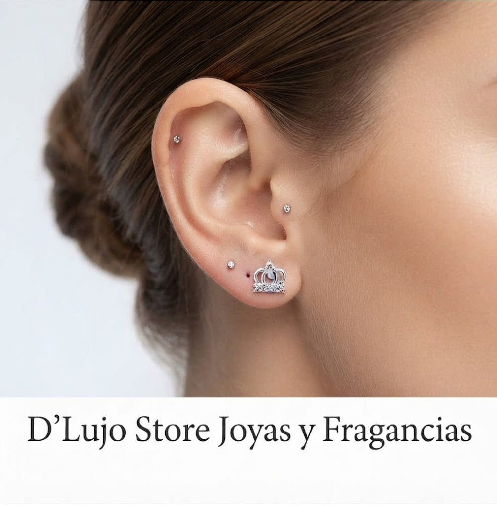 Aretes de Plata 925 "Corona Real" con Cierre de Bolita