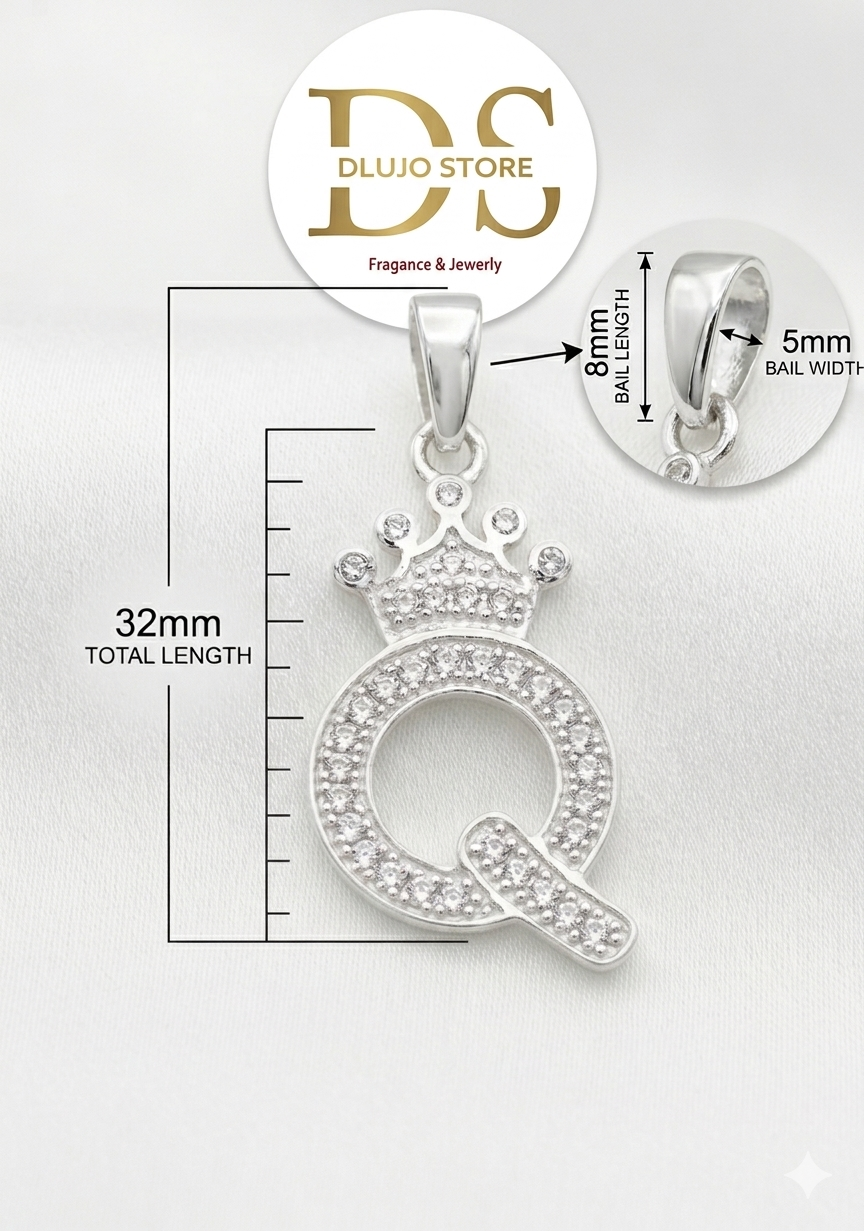 Dije Corona Inicial "Q" – Plata .925 con Circonias