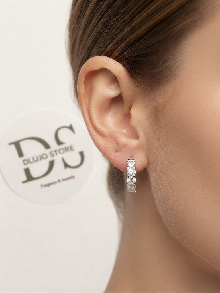 Argollas Huggie de Plata con con Circonias